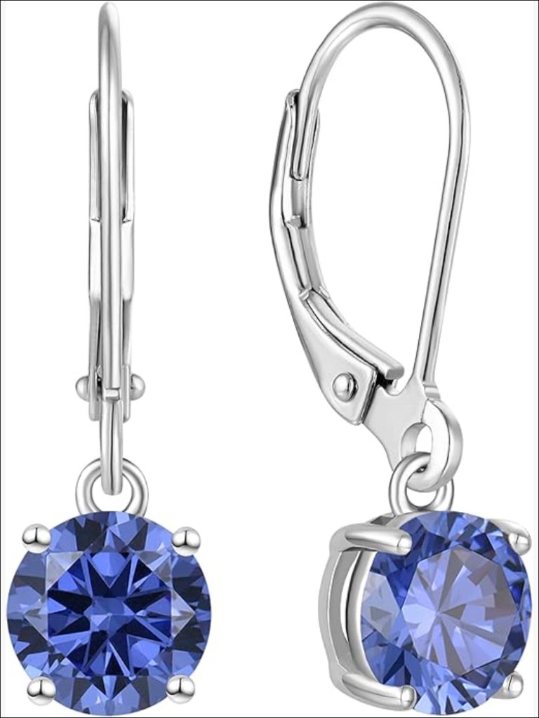 925 Sterling Silver Round Solitaire Leverback Drop Dangle Earrings